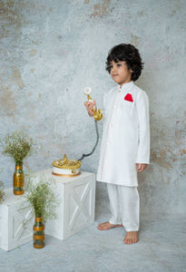 Ivory Silk Sherwani With Contrast Detailing For Boys