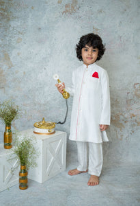 Ivory Silk Sherwani With Contrast Detailing For Boys