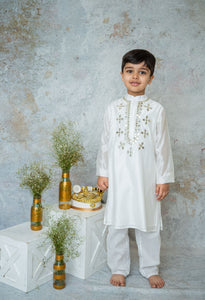 Ivory Mirror Embroidery Kurta Set Fort Boys