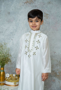 Ivory Mirror Embroidery Kurta Set Fort Boys