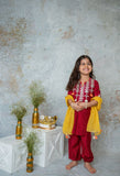 Deep Ruby Mirror Yoke Kurta Set For Girls