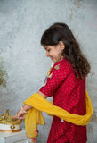 Deep Ruby Mirror Yoke Kurta Set For Girls