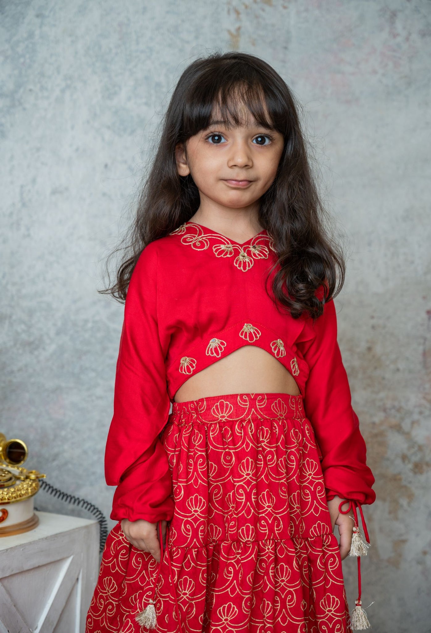 Ruby Stylish Crop Top With Tiered Lehenga For Girls