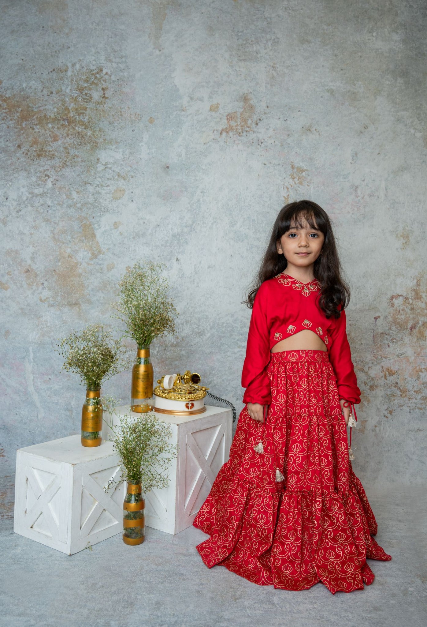 Ruby Stylish Crop Top With Tiered Lehenga For Girls