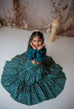 Teal Stylish Crop Top With Tiered-Lehenga For Girls