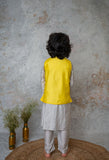 Yellow Mirror Embroidery Bandhgala Set For Boys