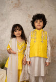 Yellow Mirror Embroidery Bandhgala Set For Boys