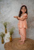 Peach Mirror Embroidery Dhoti Set For Girls