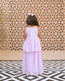 Lilac Embroidered Organza Kurti with Skirt