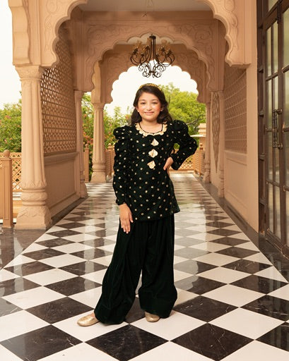 Green Boti Velvet Kurti Salwar Set