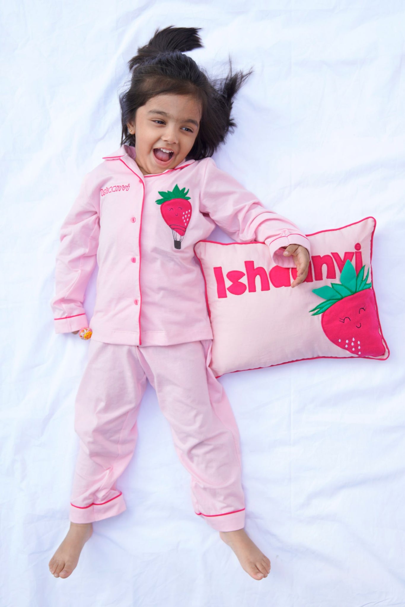 Customized Berry Baloon Nightsuit And Cushion Set