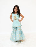 Blue Embroidered Kurti Sharara Set