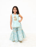 Blue Embroidered Kurti Sharara Set