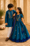 Teal Embroidered kurta st Set