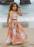 Orange Printed Top with Lehenga
