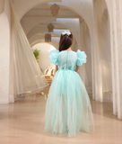 Blue Sequence Romper with Trail