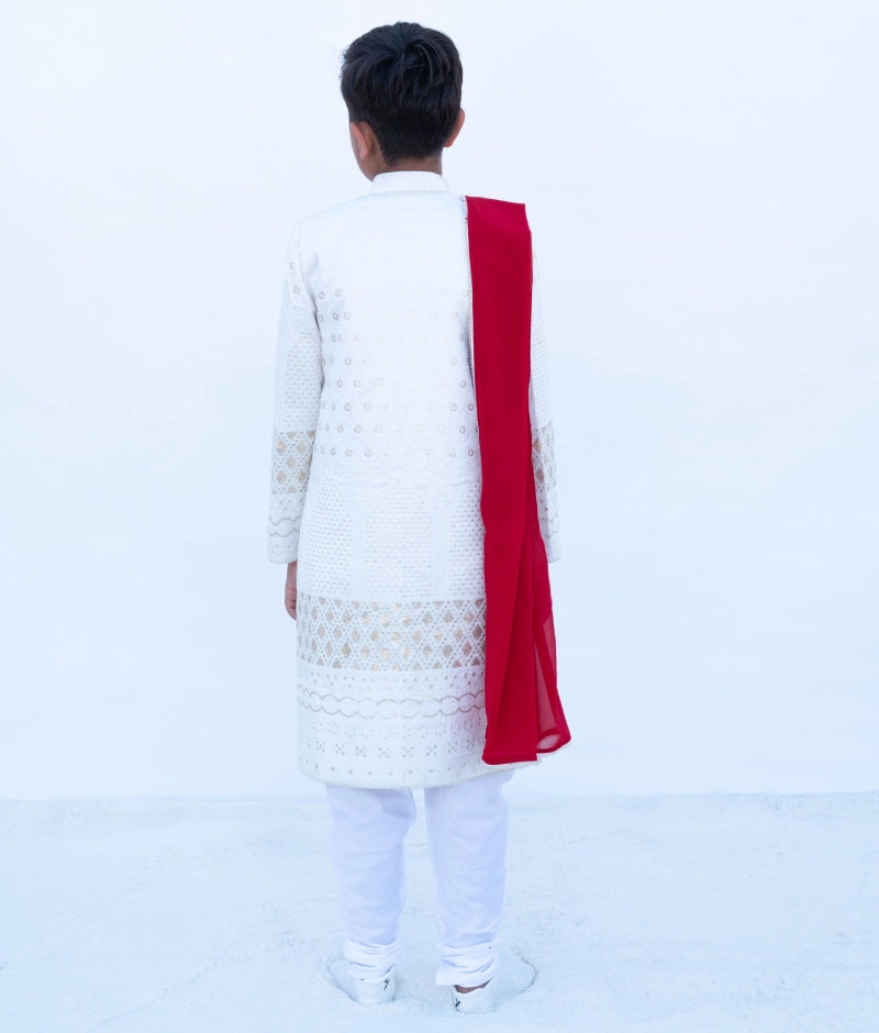 White Embroidered Sherwani with Chudidar