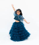 Teal Blue Crop Top Skirt with Cape