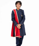 Blue Silk Sherwani with Pant & Red Stole