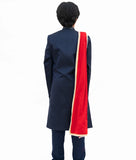 Blue Silk Sherwani with Pant & Red Stole