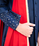 Blue Silk Sherwani with Pant & Red Stole