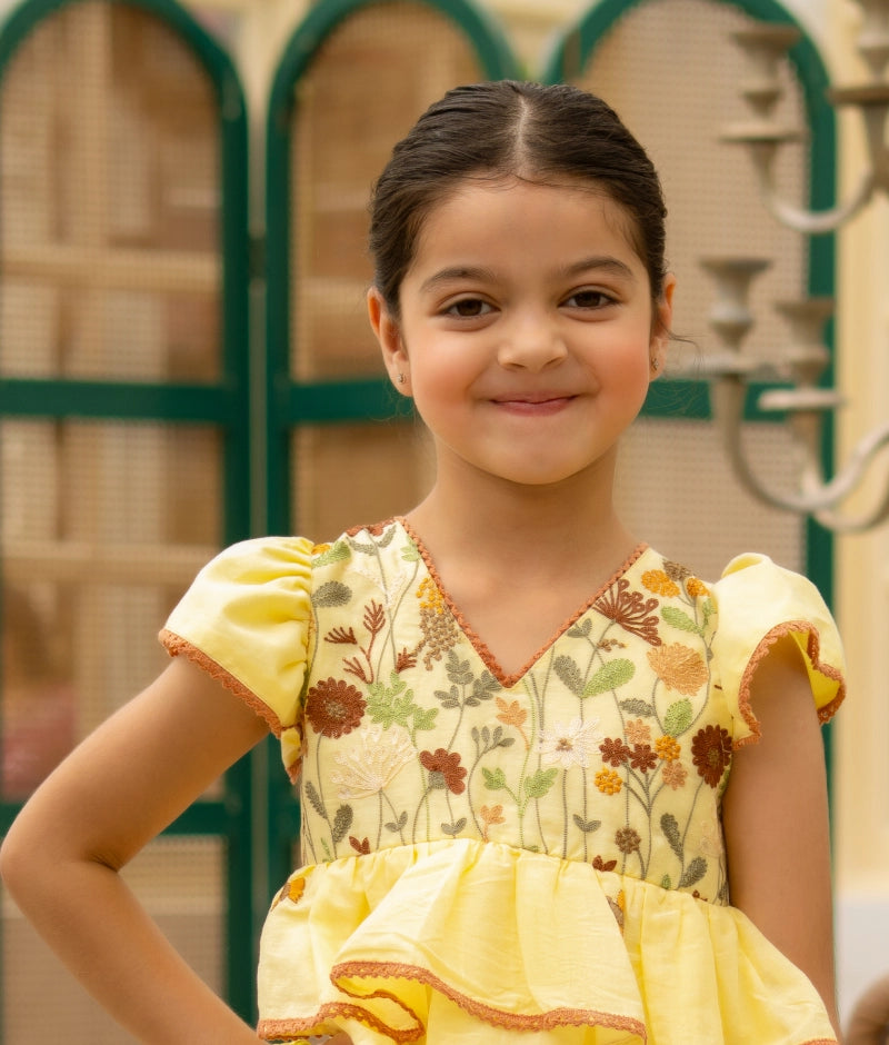 Yellow Embroidered Kurti & Lehenga Set