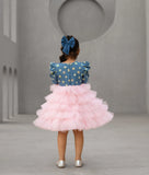 Denim & Baby Pink Shimmer Frock