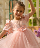 Peach 3D Flower Party Frock