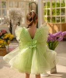 Green 3D Flower Party Frock