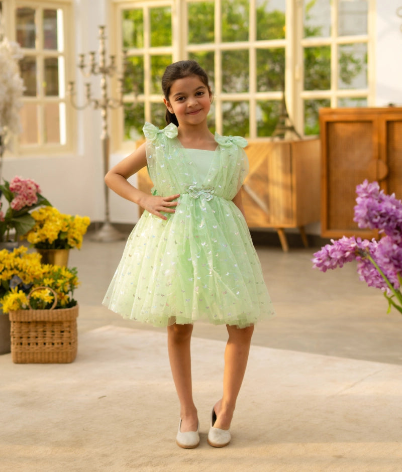 Green 3D Flower Party Frock