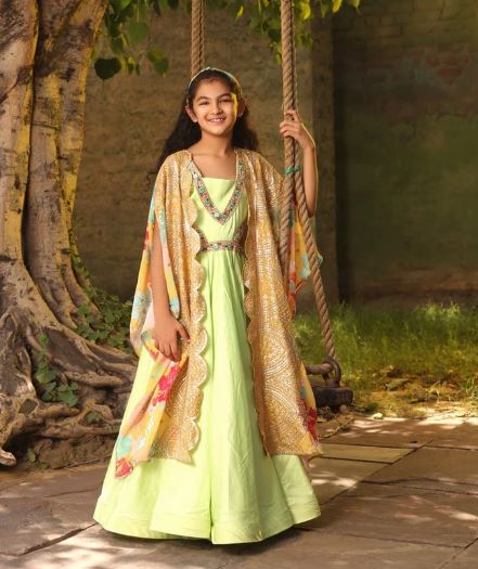 Green Floral Anarkali Set