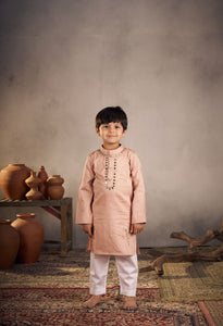 Peach Mirror Work Bird Kurta