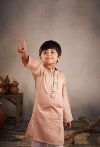 Peach Mirror Work Bird Kurta