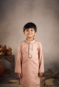 Peach Mirror Work Bird Kurta