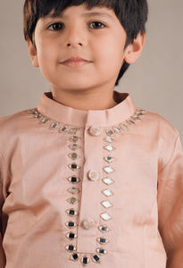 Peach Mirror Work Bird Kurta