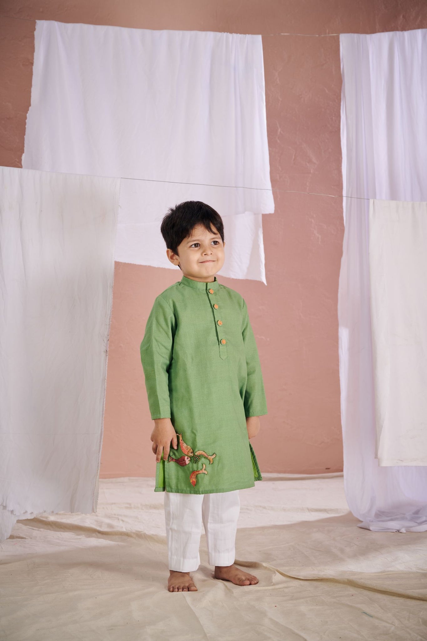 Green Fish Patch Kurta Set