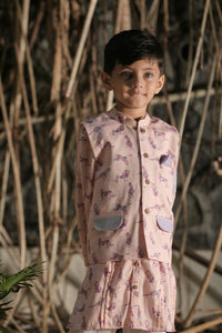 Peach Animal Print Bandi Kurta And Pants Set