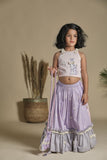 Pink And Lavender Lehenga With Frills Blouse Potli Bag Set