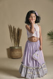 Pink And Lavender Lehenga With Frills Blouse Potli Bag Set