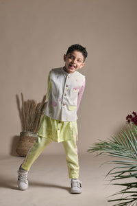 Buttefly Print Bandi Yellow Long Kurta And Pants Set