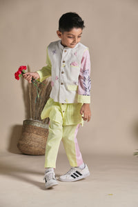 Buttefly Print Bandi Yellow Long Kurta And Pants Set