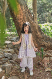 Off-white Pink Lavender Animal Print A-Line Kurta With Frills&Salwar Set