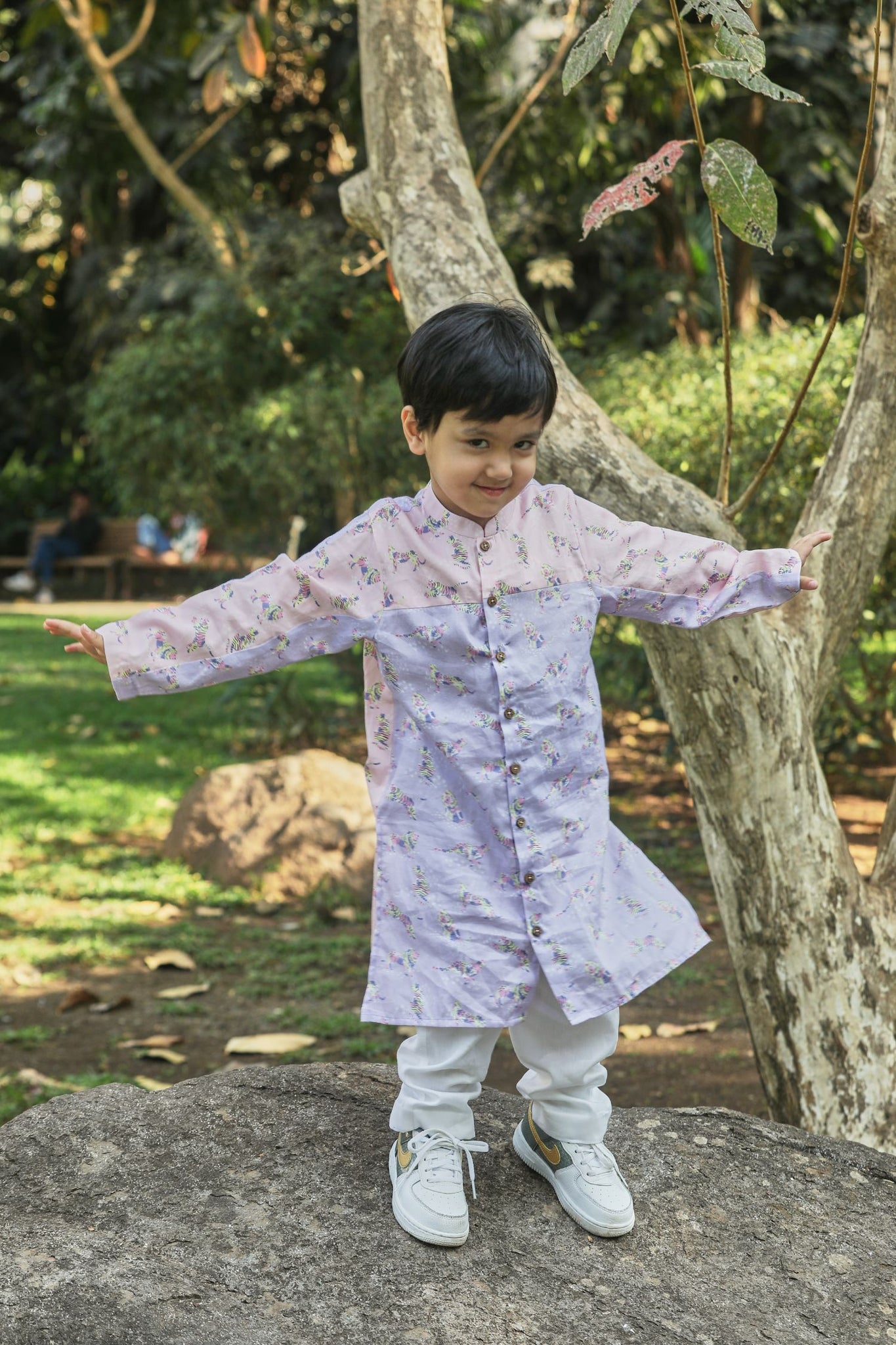 Pink And Lavender Animal Print Long Kurta And Pants Set