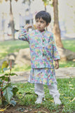 Tropical Print Bandi Kurta Set With Off-White Pants