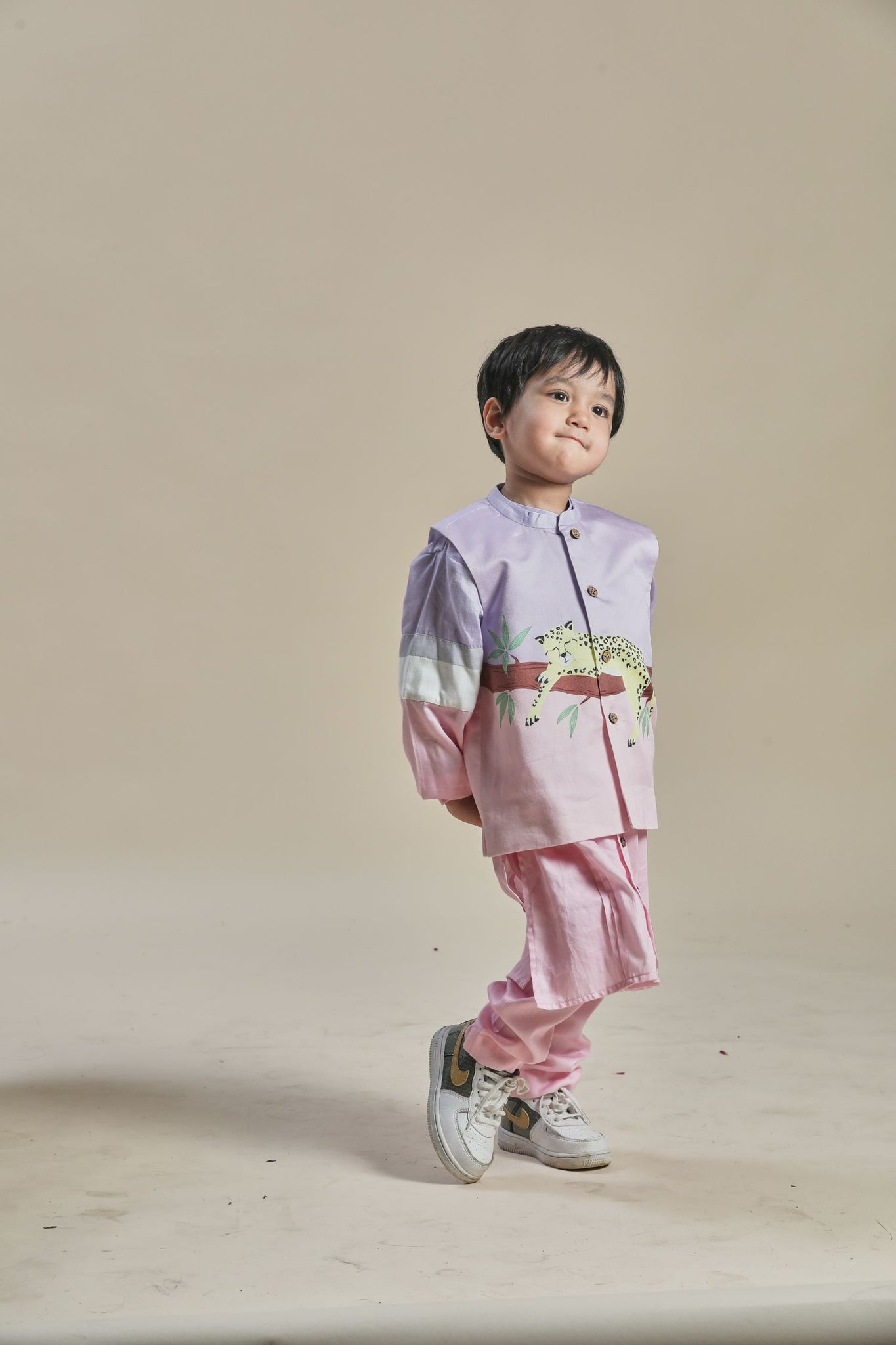 Pink And Lavender Bandi Kurta And Pants Set