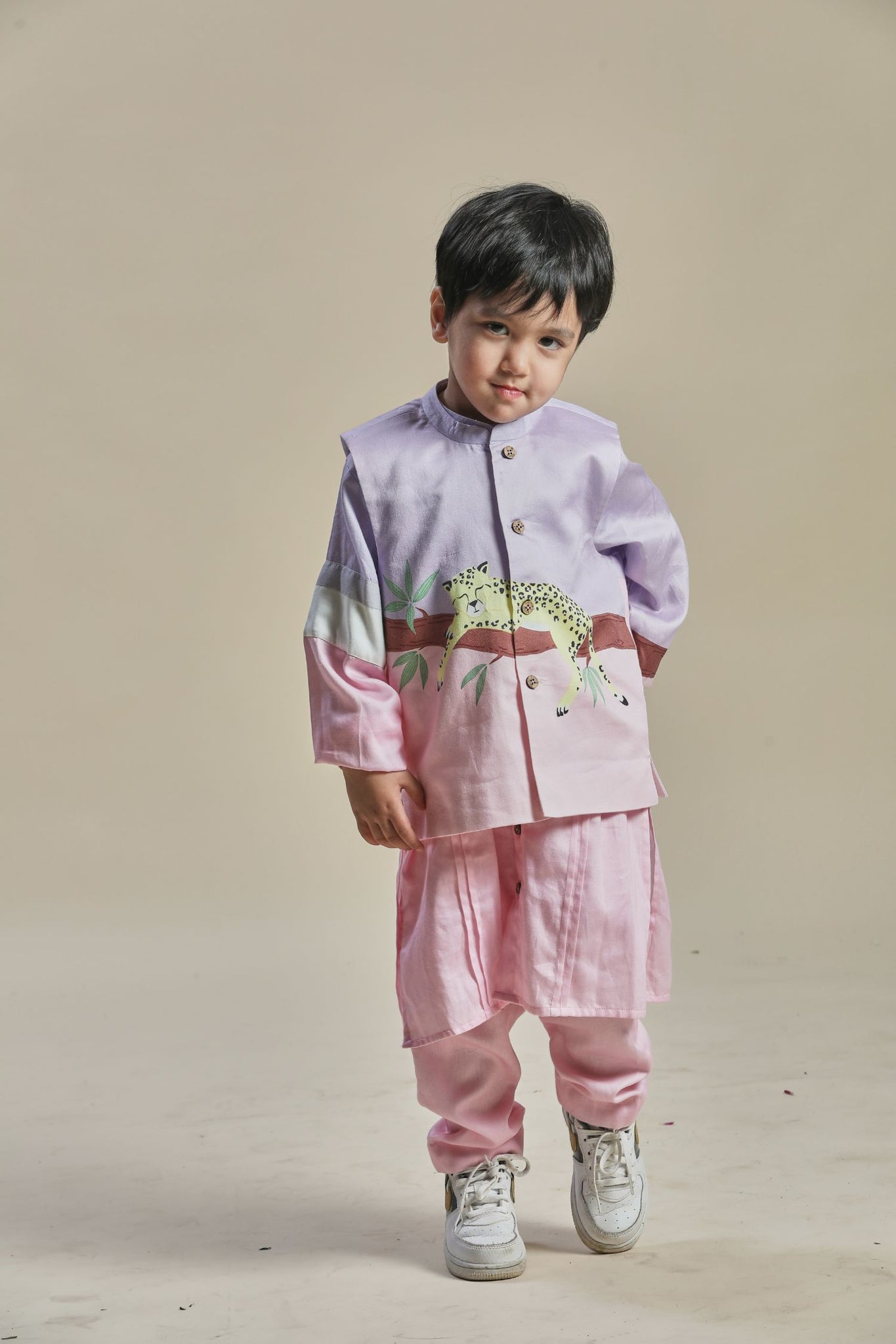 Pink And Lavender Bandi Kurta And Pants Set