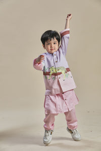 Pink And Lavender Bandi Kurta And Pants Set