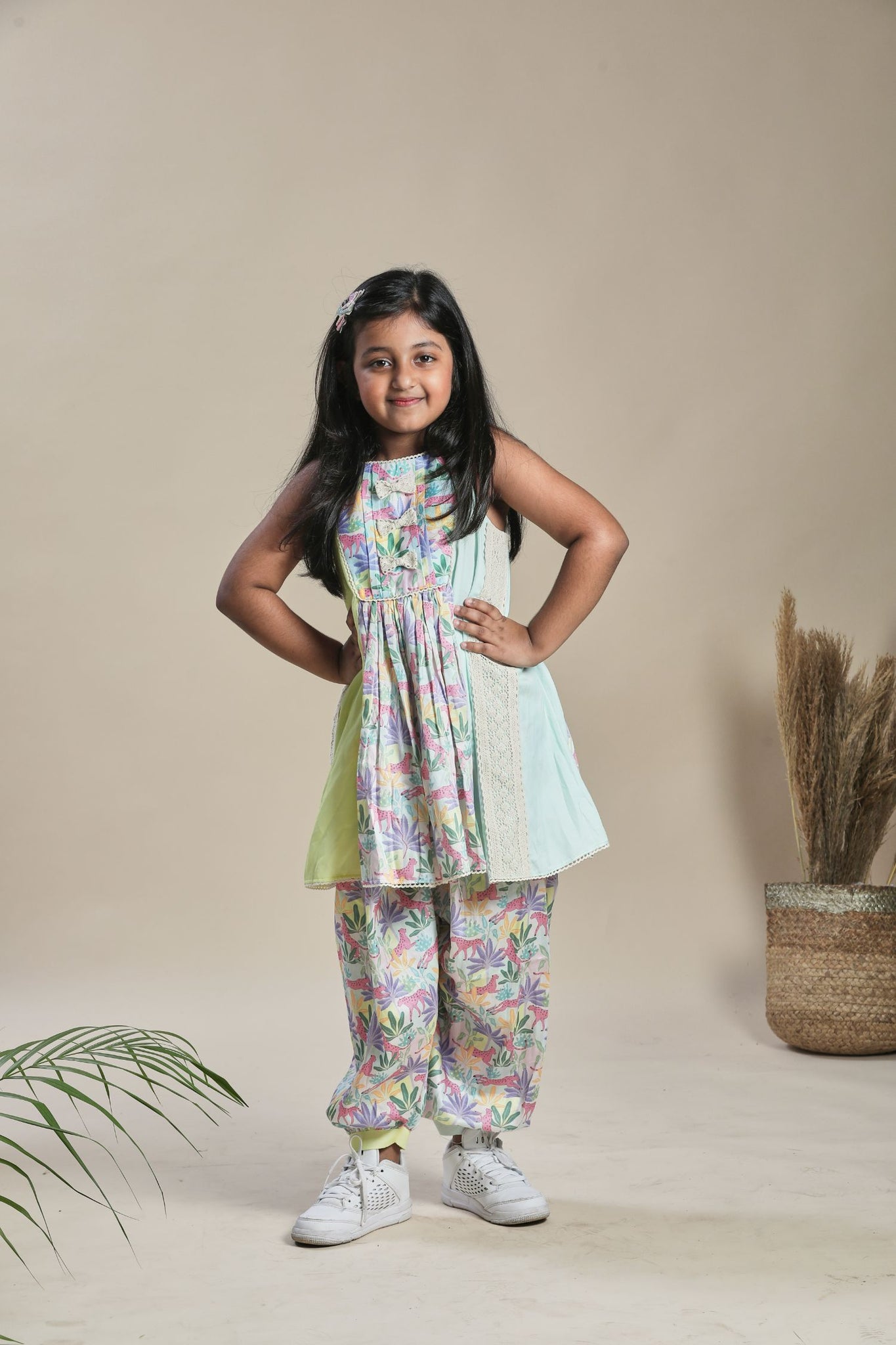 Tropical Print Kurta With Yoke And Salwar Set