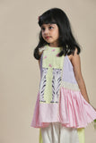 Yellow Lavender And Pink A-Line Kurta With Frills And Salwar Set