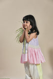 Yellow Lavender And Pink A-Line Kurta With Frills And Salwar Set